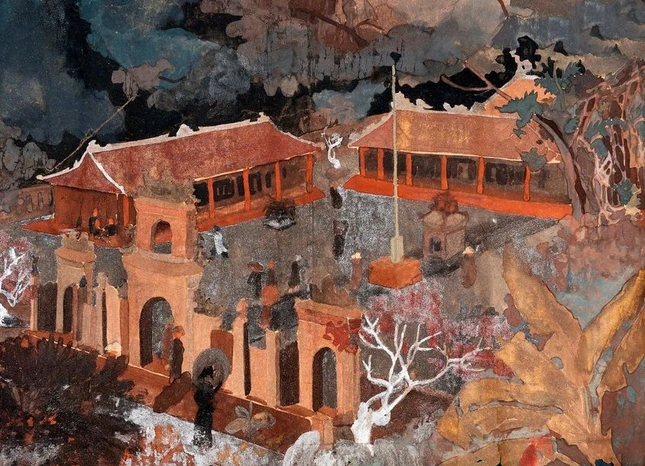 "Ngôi chùa", bột màu và màu nước trên giấy, Trần Hà (1911 - 1974) "Ngôi chùa", bột màu và màu nước trên giấy, Trần Hà (1911 - 1974)