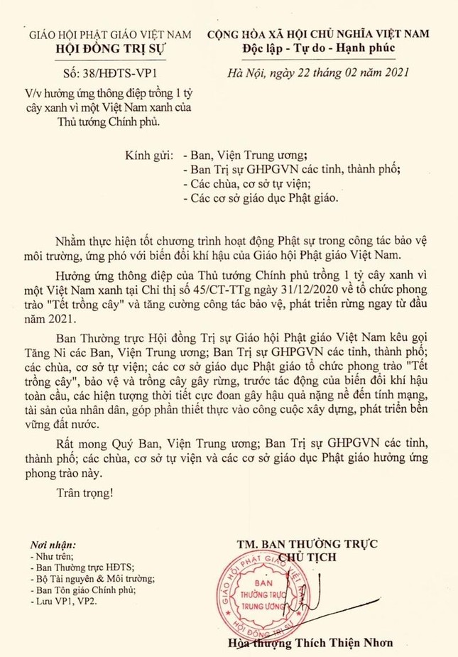 Công văn của Hội đồng Trị sự đề nghị tham gia "Tết trồng cây" Công văn của Hội đồng Trị sự đề nghị tham gia "Tết trồng cây"