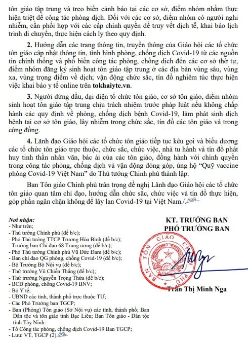 Công văn của Ban Tôn giáo Chính phủ ngày 4-6-2021
