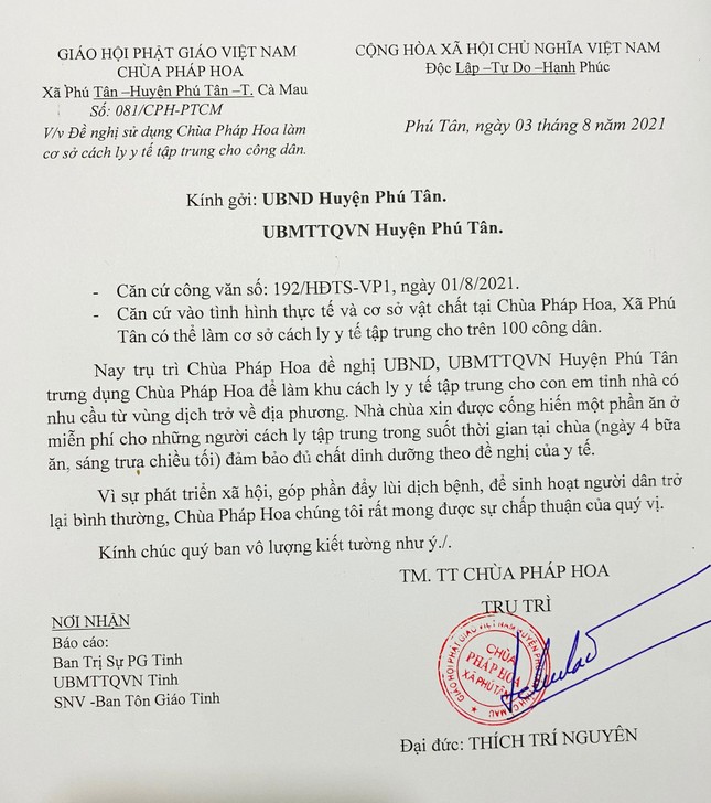 Văn bản của trụ trì chùa Pháp Hoa ngày 3-8-2021 Văn bản của trụ trì chùa Pháp Hoa ngày 3-8-2021
