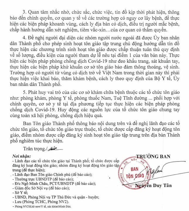 Văn bản của Ban Tôn giáo TP.HCM