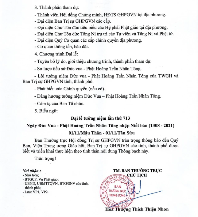 Thông bạch của Ban Thường trực Hội đồng Trị sự GHPGVN, ngày 7-11-2021 Thông bạch của Ban Thường trực Hội đồng Trị sự GHPGVN, ngày 7-11-2021