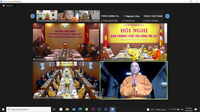 Hòa thượng Thích Kế Chơn phát biểu ý kiến từ điểm cầu Ban Trị sự Phật giáo Thừa Thiên Huế