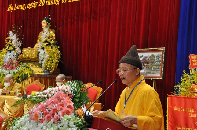 Hòa thượng Thích Thanh Quyết, Phó Chủ tịch Hội đồng Trị sự, Trưởng Ban Trị sự GHPGVN tỉnh Quảng Ninh, Trưởng ban Tổ chức Đại hội phát biểu khai mạc