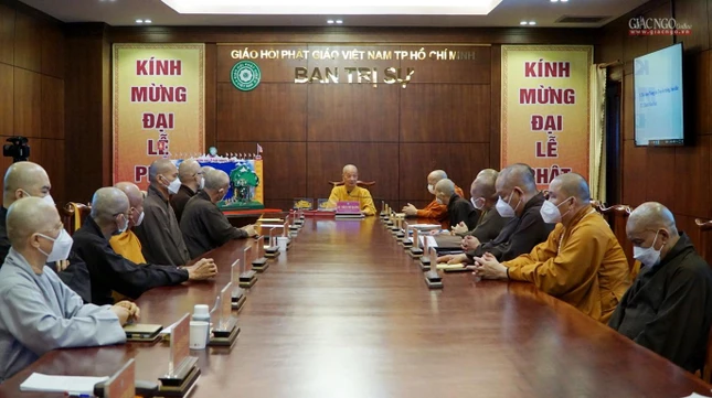 Chư tôn đức Ban Thường trực rà soát công tác tổ chức Đại lễ Phật đản Phật lịch 2566 Chư tôn đức Ban Thường trực rà soát công tác tổ chức Đại lễ Phật đản Phật lịch 2566