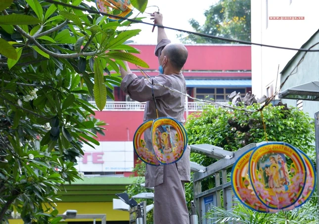 Thiết trí lồng đèn Phật đản tại Công viên Tượng đài Bồ-tát