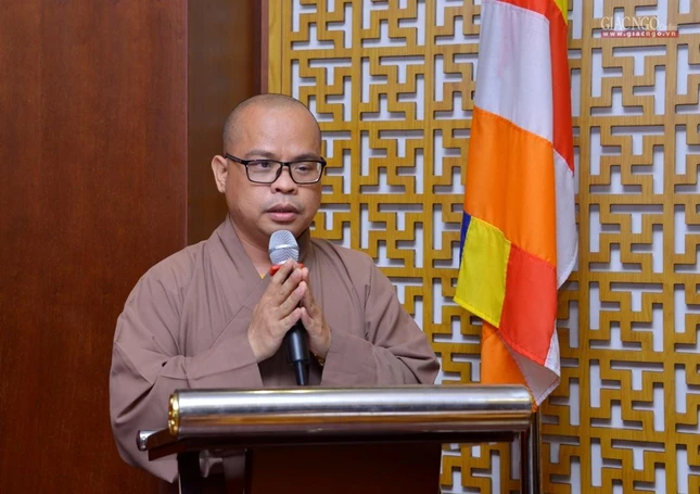 Đại đức Thích Thiện Châu báo cáo hoạt động nhiệm kỳ 2017-2022 của Ban Kiểm soát