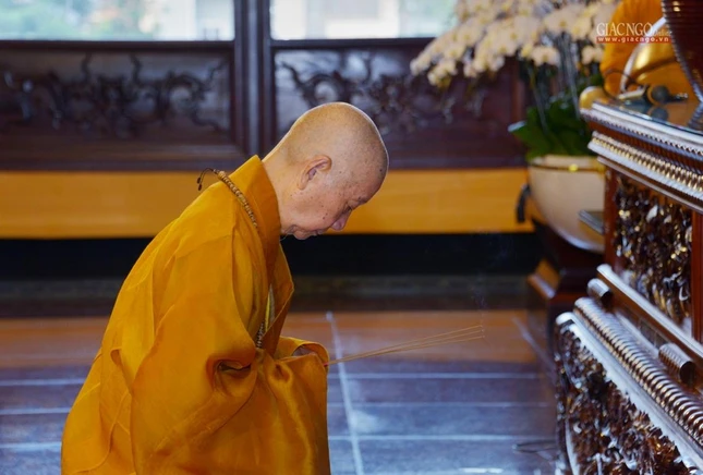 Trưởng lão Hòa thượng Thích Trí Quảng niêm hương Tam bảo