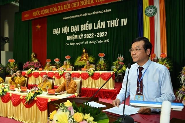 ông Nguyễn Trung Thảo, Phó Chủ tịch UBND tỉnh Cao Bằng phát biểu tại đại hội