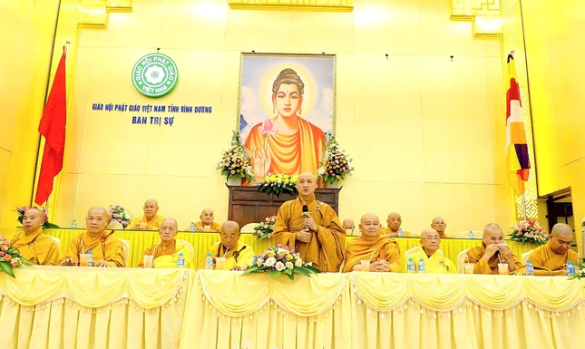 Hòa thượng Thích Huệ Thông phát biểu tại buổi sinh hoạt Giáo hội