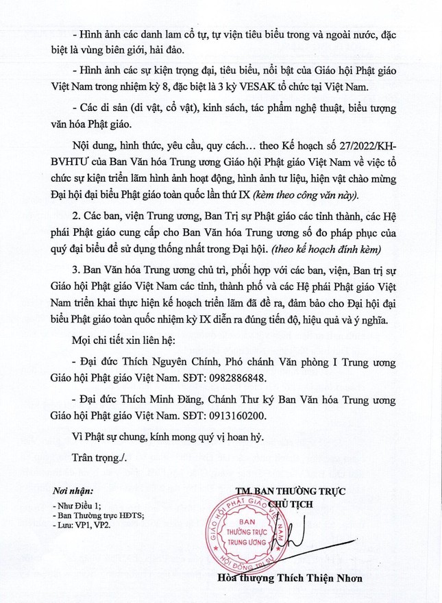 Công văn do Hòa thượng Thích Thiện Nhơn ấn ký ngày 7-10-2022