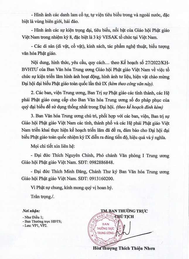 Công văn do Hòa thượng Thích Thiện Nhơn ấn ký ngày 7-10-2022