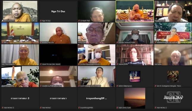 Giáo sư Lê Mạnh Thát và Thượng tọa Thích Nhật Từ tham dự buổi làm việc trực tuyến của ICDV