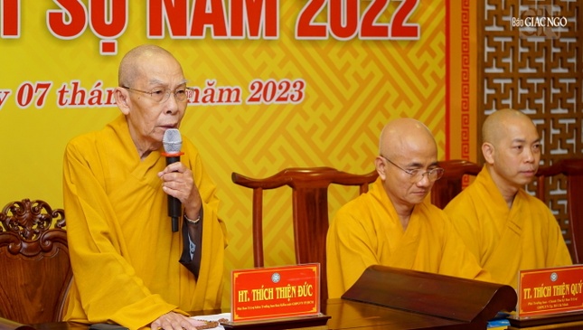 Hòa thượng Thích Thiện Đức thay mặt Ban Thường trực Ban Trị sự GHPGVN TP.HCM phát biểu chỉ đạo