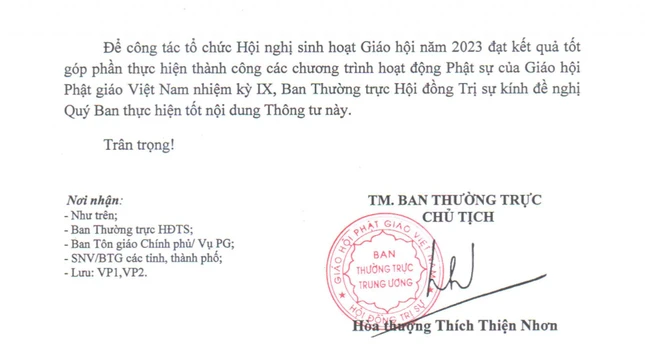 Thông tư của Ban Thường trực Hội đồng Trị sự ngày 10-4-2023