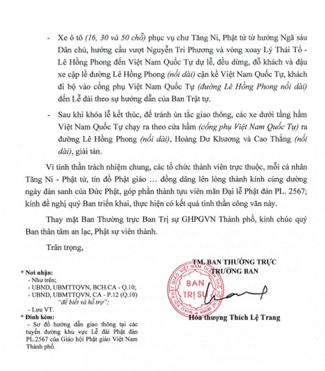 Công văn do Hòa thượng Thích Lệ Trang ấn ký ngày 24-5-2023