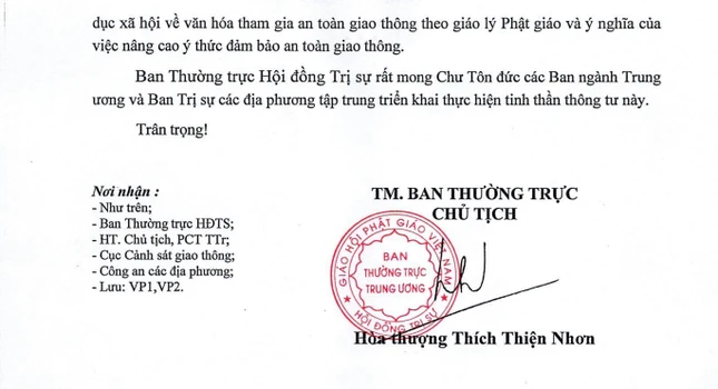 Thông tư của T.Ư GHPGVN do Hòa thượng Thích Thiện Nhơn ấn ký ngày 14-6-2023