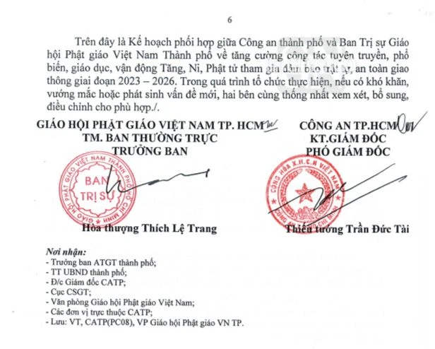 Văn bản kế hoạch ký kết giữa Ban Trị sự GHPGVN TP.HCM và Công an TP.HCM, ngày 4-8-2023