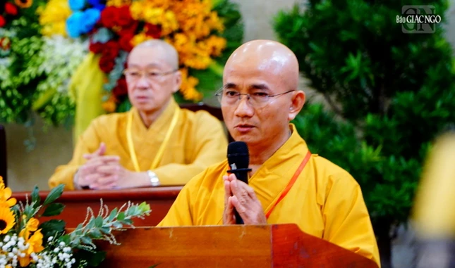 Thượng tọa Thích Thiện Quý, Phó ban kiêm Chánh Thư ký Ban Trị sự GHPGVN TP.HCM, Phó Thường trực Ban Tổ chức phát biểu cảm tạ