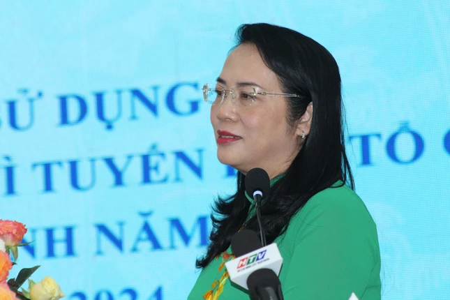 Chủ tịch Ủy ban MTTQVN TP.HCM Trần Kim Yến phát biểu tại hội nghị - Ảnh: MT