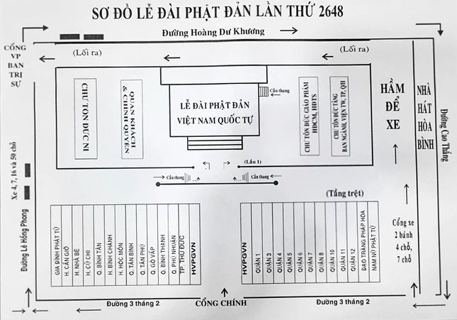 Sơ đồ bố trí khu vực người tham dự Đại lễ Phật đản Phật lịch 2568