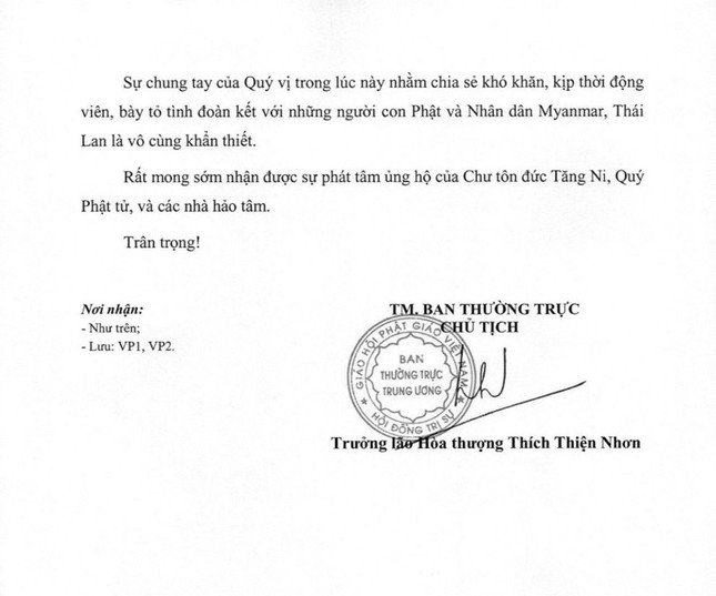 Công văn số 95/HĐTS-VP1 về việc kêu gọi ủng hộ các nạn nhân bị ảnh hưởng bởi trận động đất tại Myanmar và Thái Lan