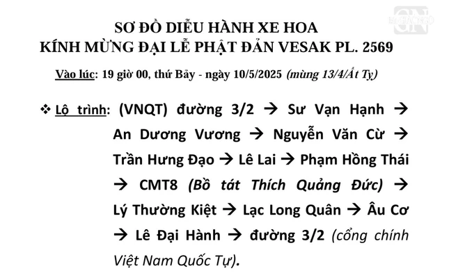 Dự kiến lộ trình diễu hành xe hoa vào lúc 19 giờ ngày 13-4-Ất Tỵ