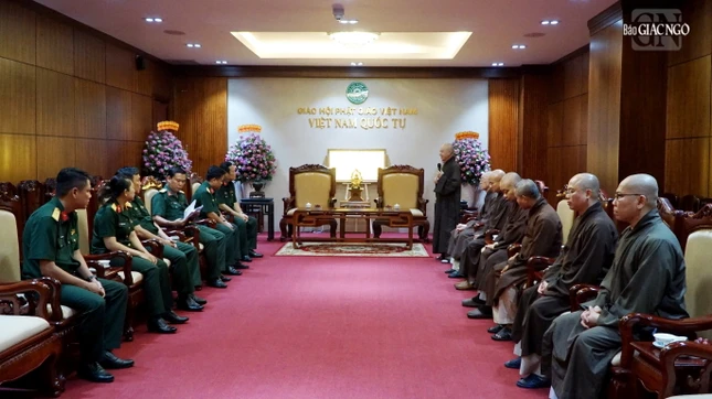 Quang cảnh buổi tiếp đoàn Bộ Tư lệnh TP.HCM tại Việt Nam Quốc Tự