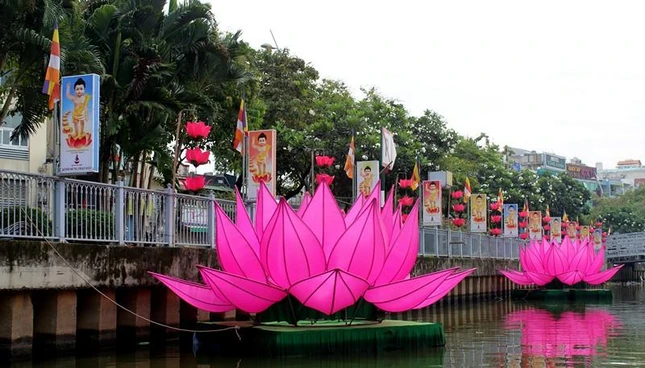 Các hoa sen hạ thủy chuẩn bị đưa ra định vị giữa dòng kênh