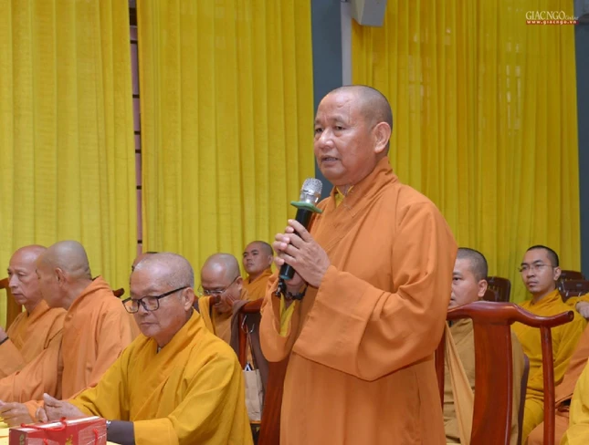 Đại đức Thích Nguyên Thọ, Trưởng ban Pháp chế GHPGVN tỉnh Bà Rịa - Vũng Tàu phát biểu