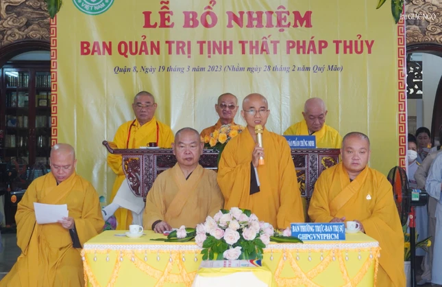 Thượng tọa Thích Thiện Quý phát biểu tại lễ bổ nhiệm Ban Quản trị tịnh thất Pháp Thủy
