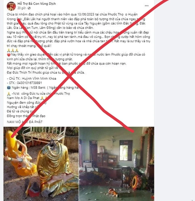 Thông tin với hình ảnh tượng Phật bị đổ vỡ, được dùng để kêu gọi trên mạng xã hội, "chạy" quảng cáo để tiếp cận được nhiều người trên mạng xã hội
