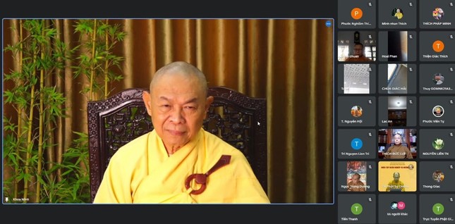Hòa thượng Thích Từ Nghiêm chia sẻ trong khóa tập huấn online - Ảnh: PGKG