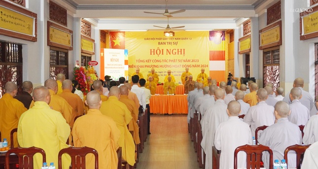 Hội nghị tổng kết diễn ra tại Văn phòng Ban Trị sự GHPGVN Q.12 - chùa Vĩnh Phước