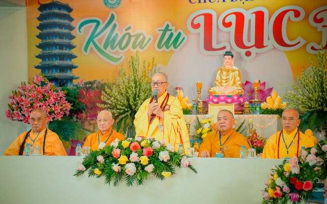 Hòa thượng Thích Tánh Nhiếp, Trưởng ban Trị sự GHPGVN tỉnh Quảng Bình, Trưởng ban Tổ chức khóa tu Lục Hòa phát biểu