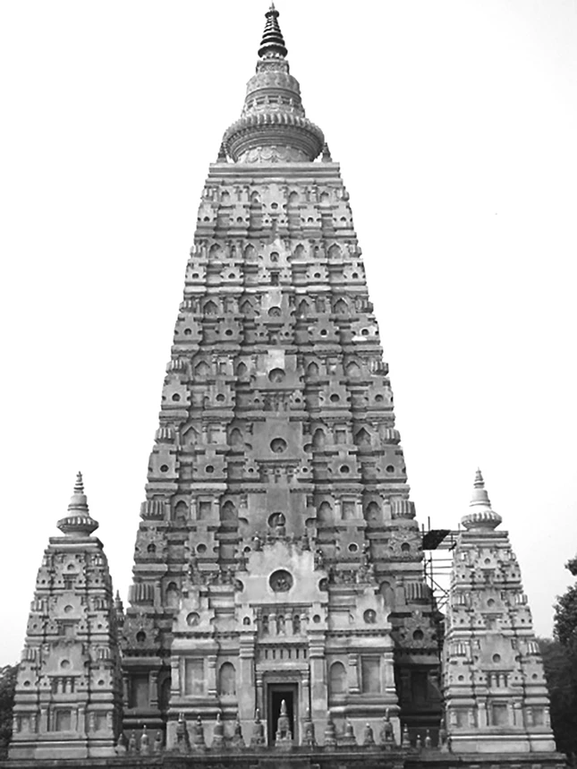 Tháp Mahabodhi, Bodh Gaya, Ấn Độ trong dạng thức của một kim tự tháp nhiều bậc với tháp tròn trên đỉnh