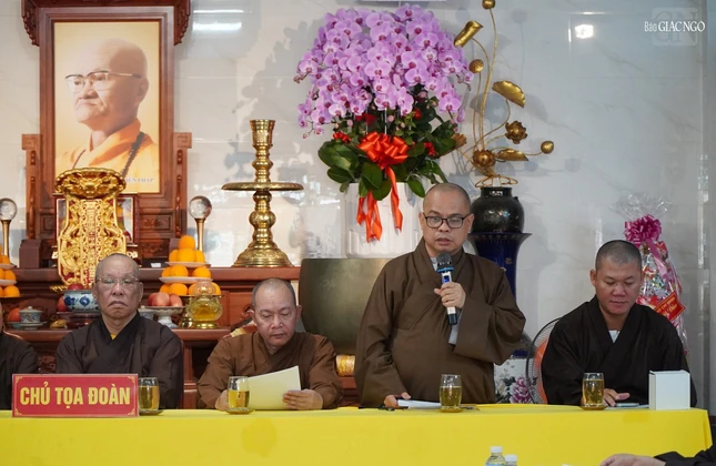 Đại đức Thích Thiện Châu, Phó Thường trực Ban Trị sự GHPGVN Q.3 triển khai mục đích của Lễ kỷ niệm 40 năm thành lập GHPGVN Q.3