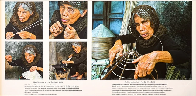Bộ ảnh về nghệ nhân Trần Thị Có, người khiếm thị làm nghề nón lá hơn 50 năm qua, trong sách ảnh "Nghề truyền thống Việt" của Nhiếp ảnh gia Trần Thế Phong.