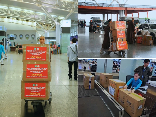 Hơn 70 tấn hàng hóa từ chùa Long Hưng đang được chuyển đến Tăng Ni và người dân Myanmar