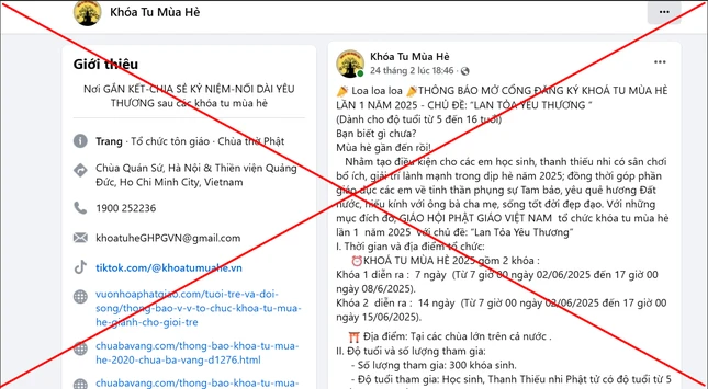 Thông tin mạo danh khóa tu mùa hè để lừa đảo