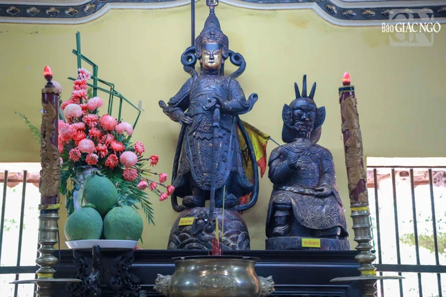 Đặt đối xứng với chánh điện, ngay sau bình phong cửa vào chùa là tượng Hộ Pháp và Tiêu Diện đại sĩ