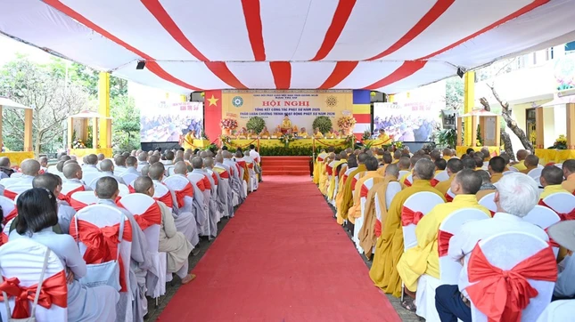 Quang cảnh hội nghị tổng kết công tác Phật sự năm 2025 và triển khai phương hướng hoạt động năm 2026 của Phật giáo tỉnh Quảng Ngãi