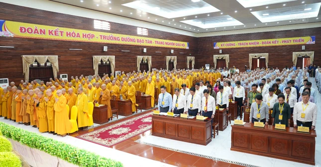 Đại biểu thực hiện nghi thức chào Quốc kỳ, Đạo kỳ, nhập từ bi quán