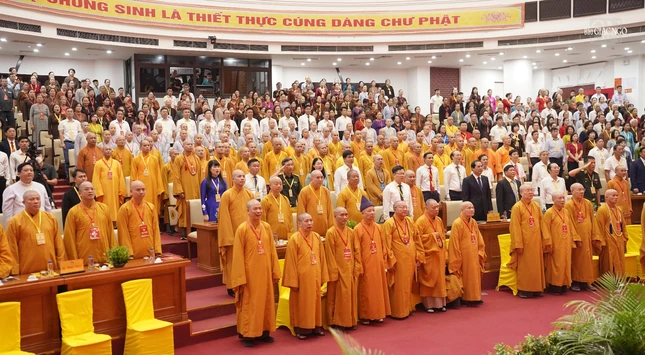Đại biểu thực hiện nghi thức chào Quốc kỳ, Đạo kỳ, nhập từ bi quán