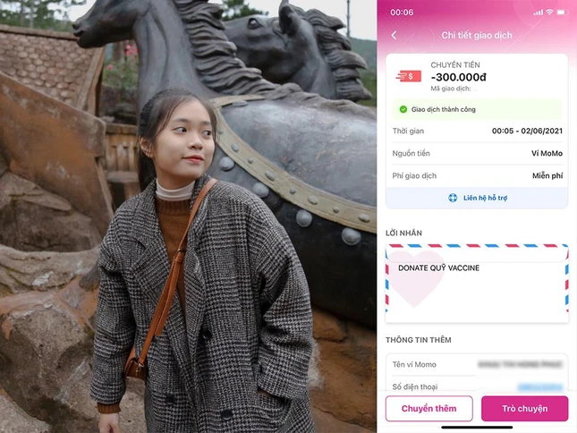 Bạn Lê Hà Duyên đóng góp vào quỹ vắc-xin