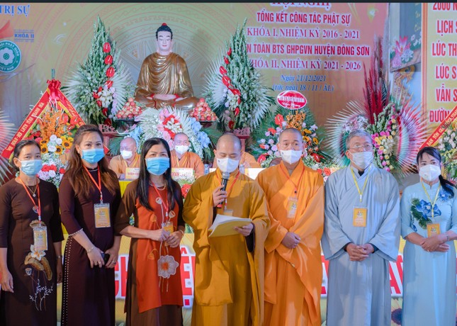 Tân Ban Trị sự Phật giáo huyện Đông Sơn nhiệm kỳ 2021-2026 ra mắt và phát biểu nhận nhiệm vụ tại hội nghị