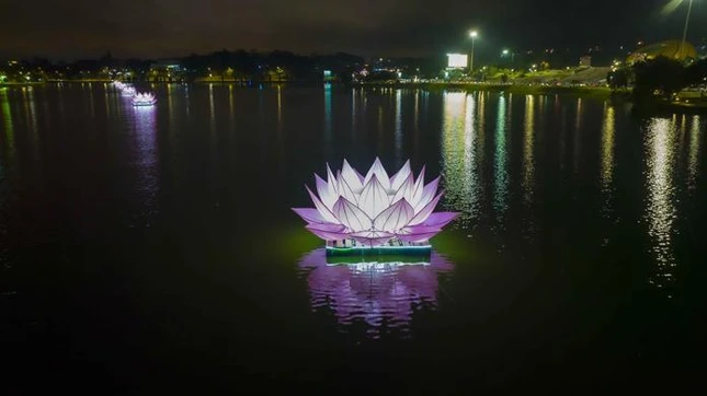 Từng hoa sen đã được thắp sáng, lung linh trên hồ Xuân Hương ở cao nguyên Lâm Đồng Từng hoa sen đã được thắp sáng, lung linh trên hồ Xuân Hương ở cao nguyên Lâm Đồng
