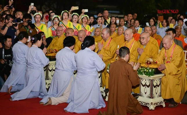 Đại diện Phật tử dâng pháp y cúng dường