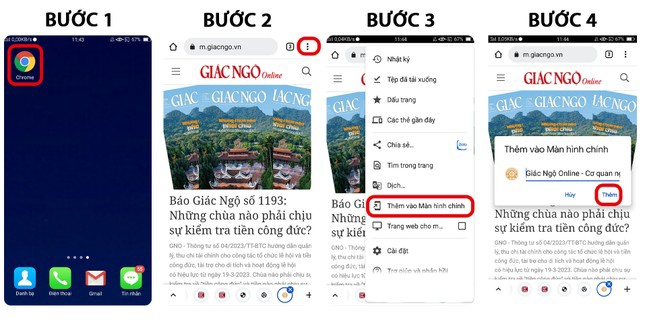 Các bước thực hiện trên điện thoại sử dụng hệ điều hành Android với app Google Chrome