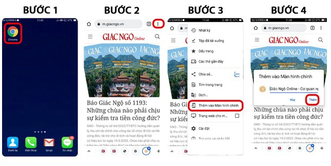 Các bước thực hiện trên điện thoại sử dụng hệ điều hành Android với app Google Chrome